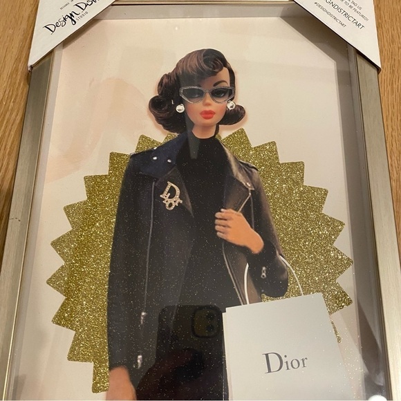 Dior Barbie Framed Wall Art NEW Glass Gold Glitz Glam Hanging - Picture 2 of 4